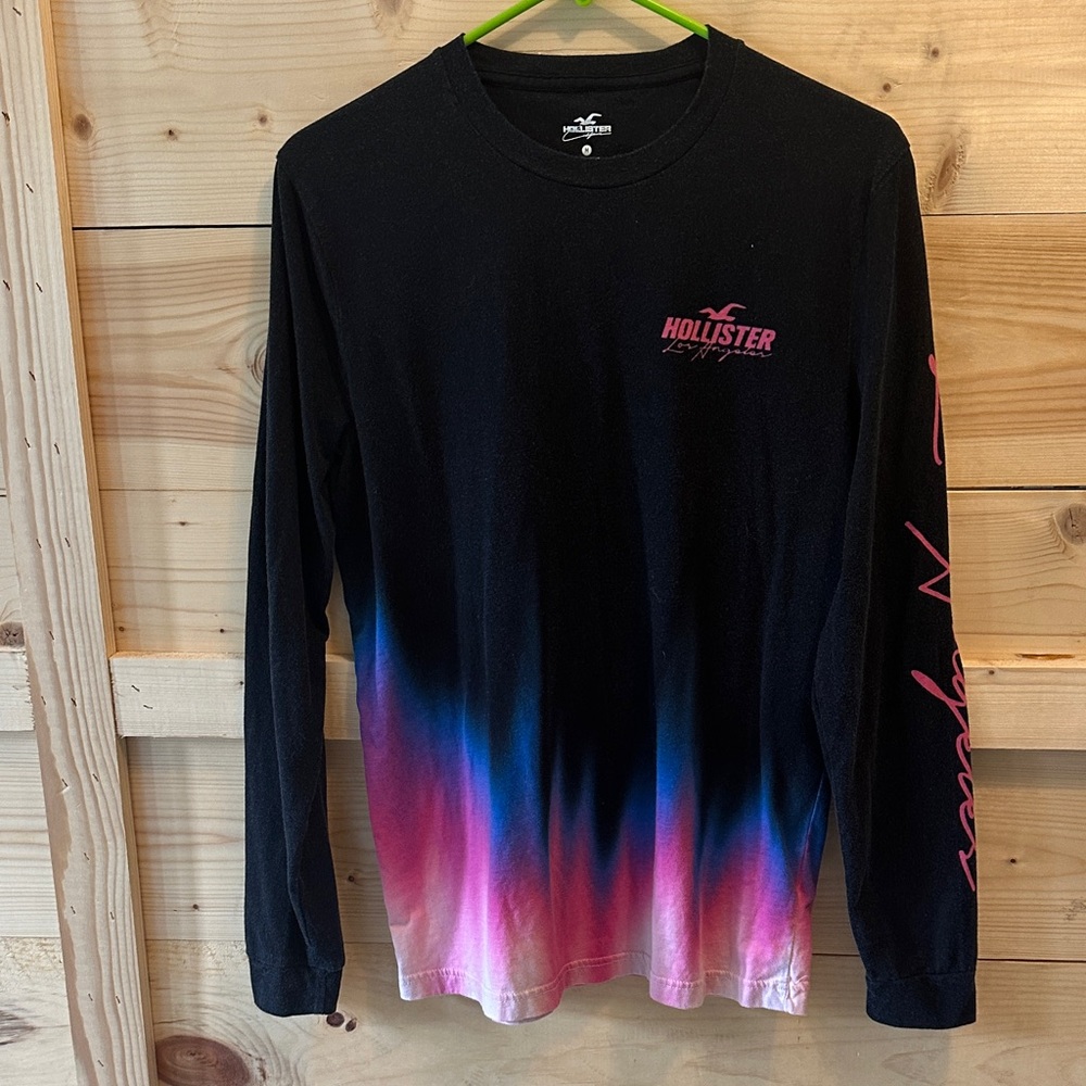 Hollister Black and Pink Gradient Long Sleeve Vintage Tee size M